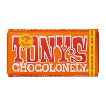 Tonys Chocolonely Fairtrade Caramel and Sea Salt Milk Chocolate Bar 180g