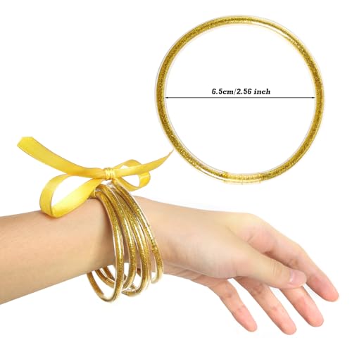Image of SUMERSHA 10Pcs Glitter Jelly Bangles Bracelets for Women Soft Silicone Glitter Filled Bracelets Sparkling Fashion Bangles