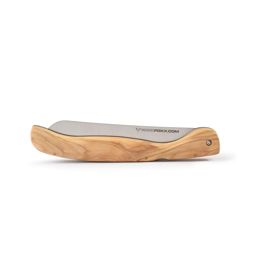 FOXXKNIFE Klappmesser Brotmesser Taschenmesser groß 18,5cm Klinge, ohne Lasergravur, Olivenholzgriff, scharfer Wellenschliff, Ideal für Camping, Offroad, Abenteurer im Wohnmobil, Inkl. Hardbox