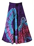 Tie Dye Comfort Maxi Long Skirt Bohemian Elastic Waist Handmade Plus Size (Violet)