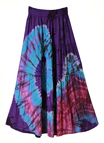Tie Dye Comfort Maxi Long Skirt Bohemian Elastic Waist Handmade Plus Size (Violet)