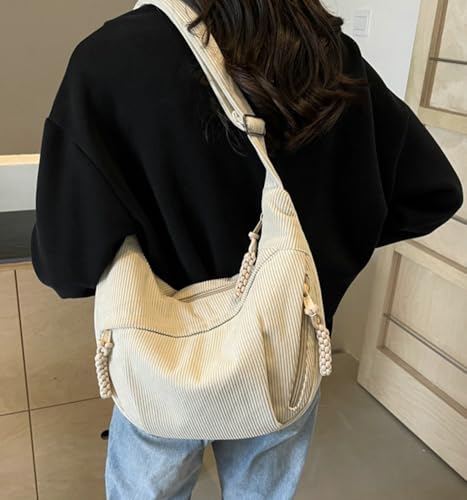 Image of Hobo Bag for Women Men Crescent Shoulder Bag Retro Nylon Canvas Crossbody Bag Slouchy Corduroy Dumpling Bag Purse | Retro