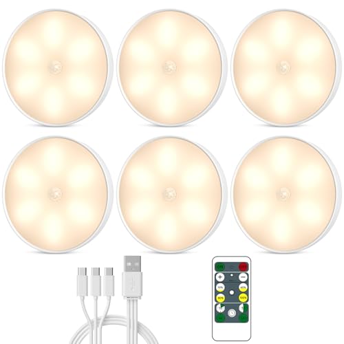 Clarynt Motion Sensor Closet Lights USB-C Rechargeable Under Cabinet Puck Lighting Dimmable Battery Powered Step Lights for Kitchen Stairs Wardrobe Auto-On/Off Night Lamp