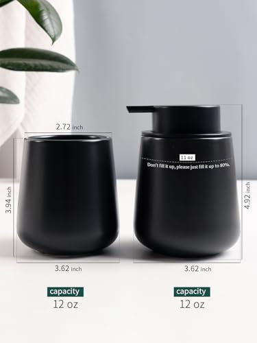 Image of Bosilunlife Soap and Toothbrush Holder Set - Ceramic Bathroom Accessories Set Black Foaming Hand Soap Dispenser Set Bathroom Counter Toothbrush Holder and Soap Dispenser Set