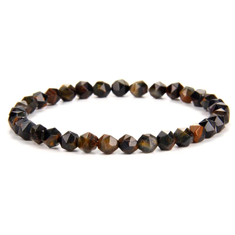 Braccialetto Bracciale in Agata Rossa 6MM Braccialetti con Perline Sfaccettate for Donna Uomo Braccialetti Elasticizzati in Pietra Gioielli, 6 Mm Occhio di Tigre, 17cm