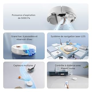 XIAOMI Robot Vacuum S40C : aspirateur et serpillière 2-en-1, Suction 5000 Pa, Navigation Intelligente LDS, Recharge Automatique, Fonctionne sur Tapis à Poils Courts et sols durs.