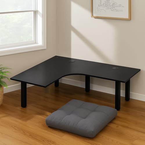 N&S N&S L字型 ローデスク コーナーデスク 左右選択可能 幅98cm 奥行78cm 高さ40cm ゲーミングデスク 省スペース シンプルデザイン ブラック/ホワイト (ブラック, 左向き)