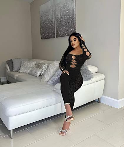Sprifloral Women Sexy Off Shoulder Leopard Print Sheer Mesh Bodycon Pants Jumpsuits Rompers Clubwear #TOP5