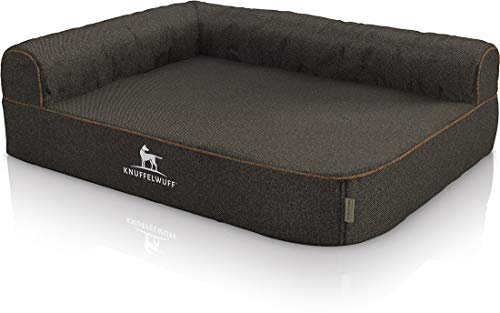 Knuffelwuff Orthopädisches Eck Hundebett Marlie Hundesofa aus Velours mit Handwebcharakter XXL 120 x 80cm Lehne Links Schwarz - abnehmbarer Bezug - waschbar - für große, mittelgroße und kleine Hunde