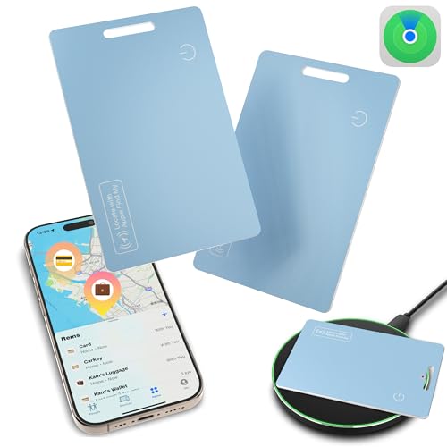 Midlocater Air Tag (2025) iOS Only Bluetooth Tracker Card with Apple Find My, Rechargeable Smart Card Wallet Finder GPS Tracker, Keys Finder and Item Locator for Keys, Bags, Passports (Blue, 2 Pack)