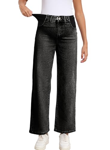 BLENCOT Womens Wide Leg Maternity Jeans Casual Office Pregnancy Pants Summer High Waisted Baggy Mom Trousers Postpartum Outfits with Pockets Black Small — view 2