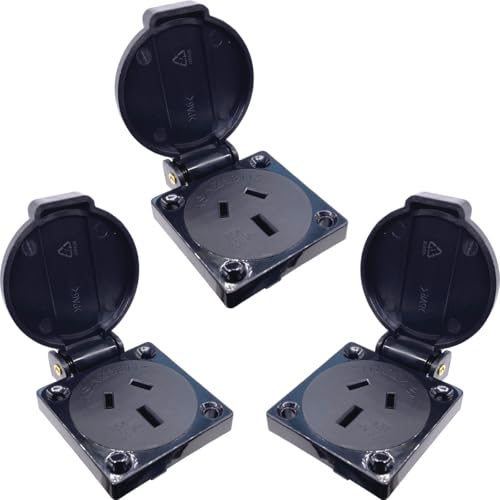 Waterproof IP44 Australian/New Zealand Socket for AUS Type I Plug, 15A, Dustproof Rainproof AU/NZ Industrial Socket with Cover for Car Inverter, Air Conditioner, Outdoor Power Equipment (3 Pieces)