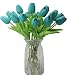 ALIERSA En Ge 10-Heads Home Decoration Mini Tulip Real Touch Tulip Artificial Flowers Bouquets (Dark Teal)