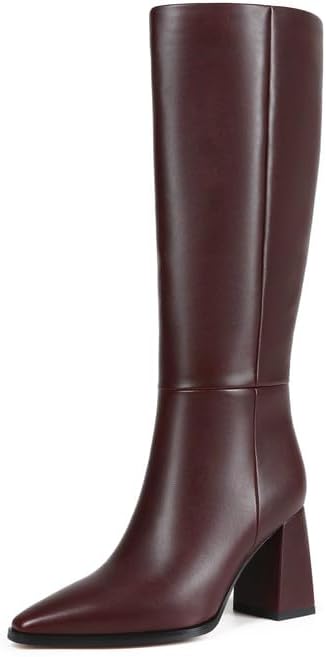 ZJA Knee High Boots Women Pointed Toe Boots Chunky High Heel Tall Fashion Zipper Long Boots