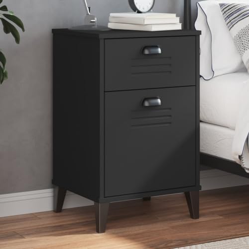 Preisvergleich Produktbild Bulliing Nachttisch Bedside Table Nachttischschrank Beistelltisch Nachttische VIKEN Schwarz Massivholz Kiefer - 374915