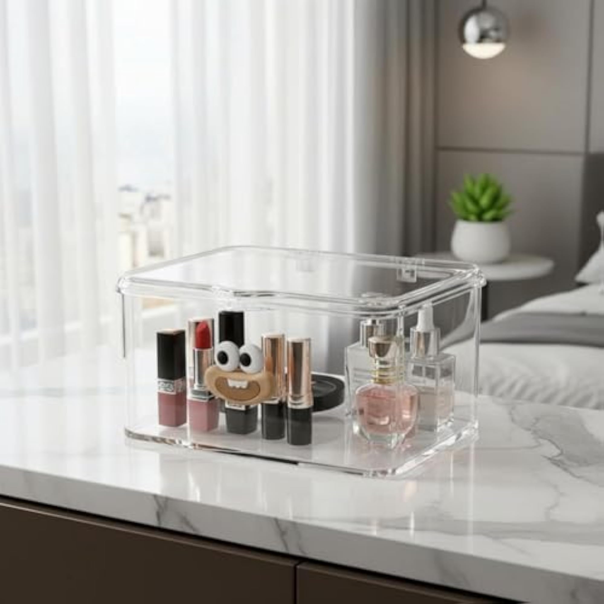 Dustproof Acrylic Makeup Organizer with Lid, Transparent