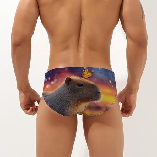 Cute Capybara Monarch Butterfly Zebra Men's Swim Briefs Low Waist Bikini Swimsuit Underwear Beach Swimwear2