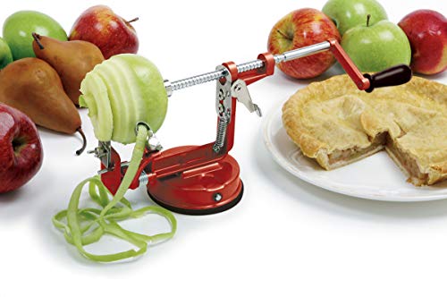 Norpro Apple Master-Apple, Potato, Parer, Slicer & Corer with Vacuum Base & Clamp,Red
