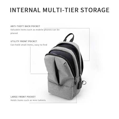 Men's USB Crossbody Bag Chest Bag for Male Sport Shoulder Sling Bag Multifunction Short Travel Messenger Pack (Color : Black)4