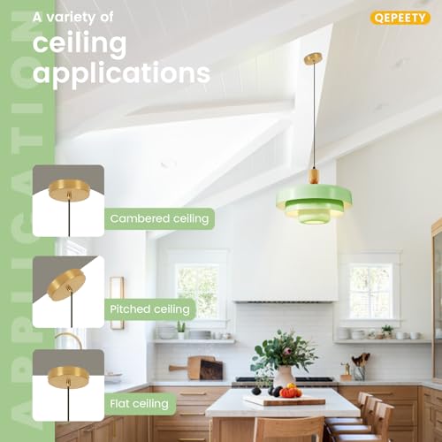 Image of 2-Pack Mint Green 3-Layer Pendant Lamps, Mid Century Hanging Lights with Wood Accent, 59 inch Adjustable Cord, E26 Fixtures for Kitchen Island Dining Area