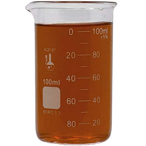 100ml Beaker, Tall Form, 3.3 Borosilicate Glass, Double Scale, Graduated, Karter Scientific 213F12 (Single)