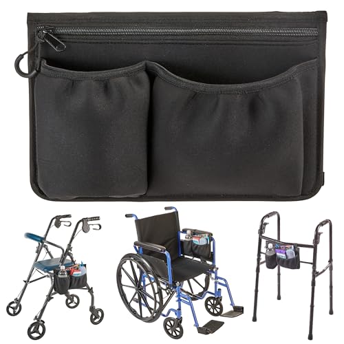 High Road Wheelchair Side Bag - Stretch Neoprene Walker Pouch with Insulating Cup Holder and 2 Storage Pockets