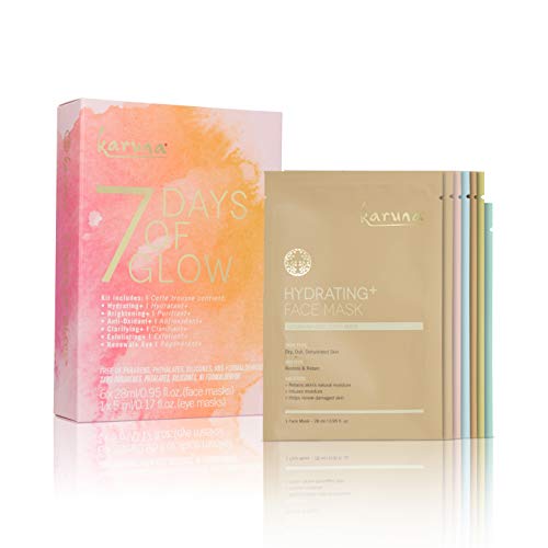Karuna 7 Days of Glow - Face & Eye Mask Variety Pack (7 Sheets), Hydrate, Brighten and Glow