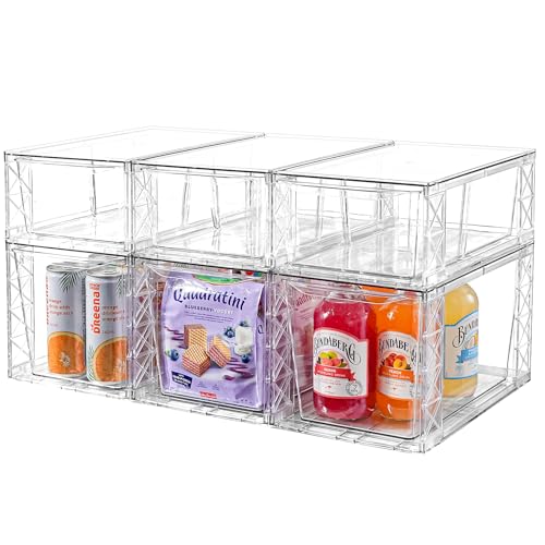 Image of 6Pack Pantry Organizers and Storage,Clear Stackable Kitchen Storage Organizer,Foods Organizer Bins with Handles, Easily Assemble for Bathroom, Kitchen, Refrigerator, Pantry, Cabinet, Closet