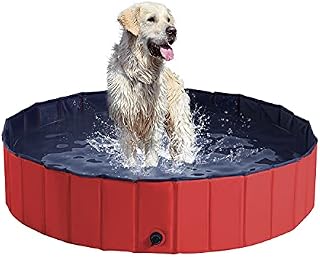 PawHut Foldable Dog Paddling Pool Pet Cat Swimming Pool Indoor/Outdoor Collapsible Summer Bathing Tub Shower Tub Puppy Washer (Φ140 x 30H cm, Red), D01-014RD