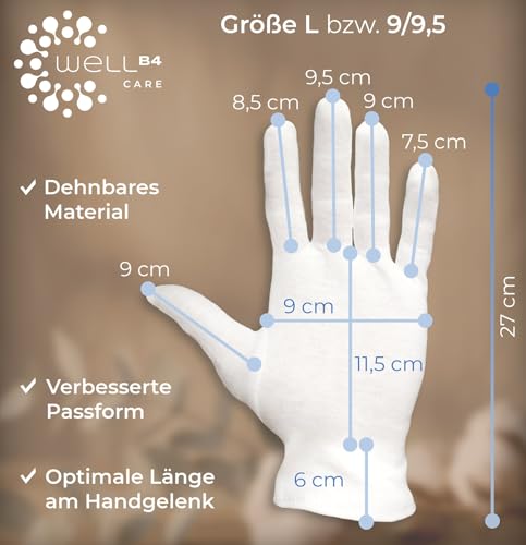 Baumwollhandschuhe aus 100% Baumwolle (Dermatest: Sehr gut), Weiße Handschuhe, Weiche Textilhandschuhe für Handmasken… – Ansicht 5