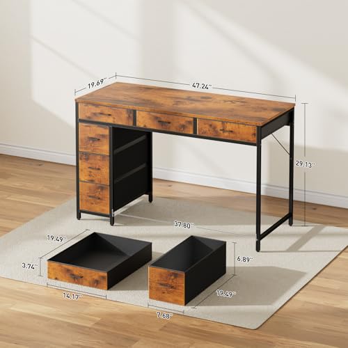 HLDIRECT 47" Computer Desk with 6 Drawers, Home Office Desk with Large Storage for Home Office,Gaming,Writing Study,Work (Brown) - Image 4