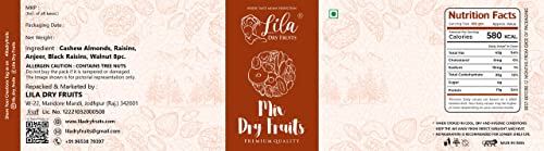 Image of LILA DRY FRUITS Natural Premium Dry Fruits Mix(Cashew, Almonds, Figs, Walnut 8 pcs, Black and Golden Raisins) 100g Jar Pack | Badam Giri, Kaju, Black & Golden Kishmish, Anjeer, Akhrot