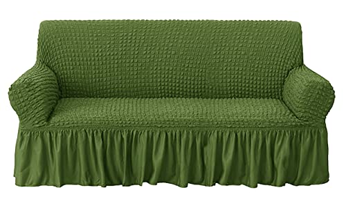 Image of House of Quirk Turkish Bubble Frill 280 GSM Sofa Slipcovers, Durable Washable Universal Four Seater High Elastic Furniture Protector (Green, 230-300cm)