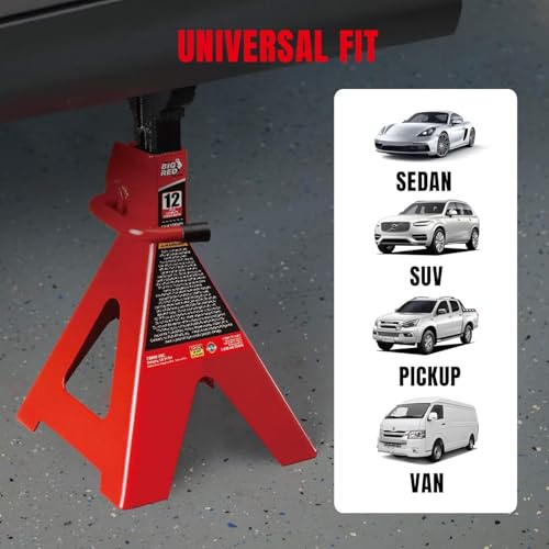 Image of Big RED 12 Ton Jack Stands with Lock Adjustable Height to 28.15'',Heavy-Duty Car Jack Stands Fit for Cars, SUVs, and Most Automobiles, Red, 2 Pack