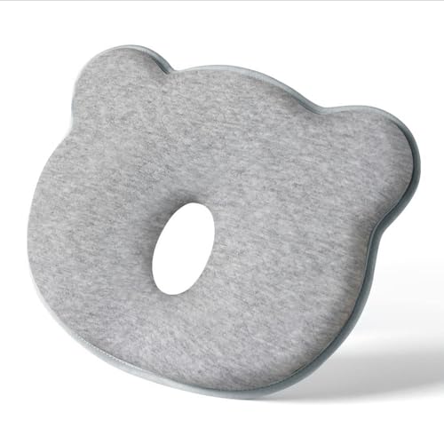 Memory Foam Baby Pillow for Newborn Flat Head Baby Pillow Machine-Washable Neck Support Prevent Flat Head 100% Cotton,Grey