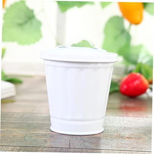 Image of jojofuny Mini Galvanized Trash Can, White, 10-Inch