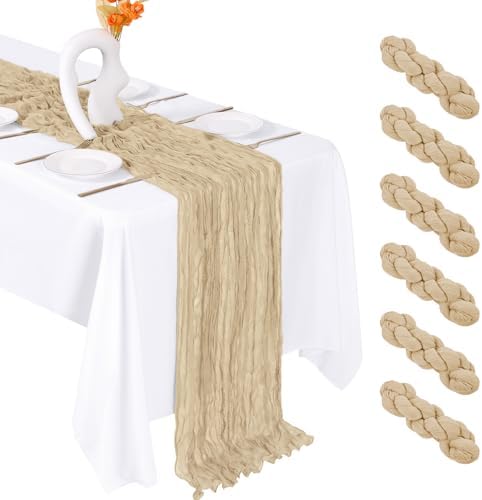 6 Pack Beige Cheesecloth Table Runner 20 x 120 Inch Gauze Table R...