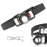 Linterna frontal LED recargable USB C, 90 g, 2500 mAh, linterna frontal recargable con sensor de movimiento, 7 modos, luz roja, IPX4, linterna frontal 0-45°, extremadamente brillante para pesca