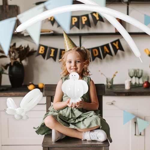 Image of 100Pcs White 260 Balloons, Skinny Long Balloon for Tying Balloon Arch Twisting Ballon Animal Balloons Birthday Party Wedding Festival Decorations.
