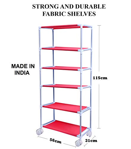 Image of Little One'S | 5 Shelves Baby Foldable Wardrobe | Jungle Red (Made In India) - Fabric