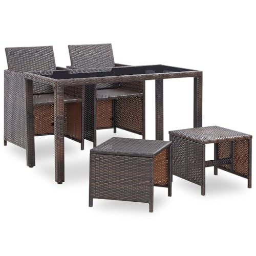 vidaXL Gartenmöbel 5-TLG. mit Auflagen Gartenset Sitzgruppe Sitzgarnitur Gartengarnitur Gartentisch Tisch Esstisch Stühle Poly Rattan Braun - 6