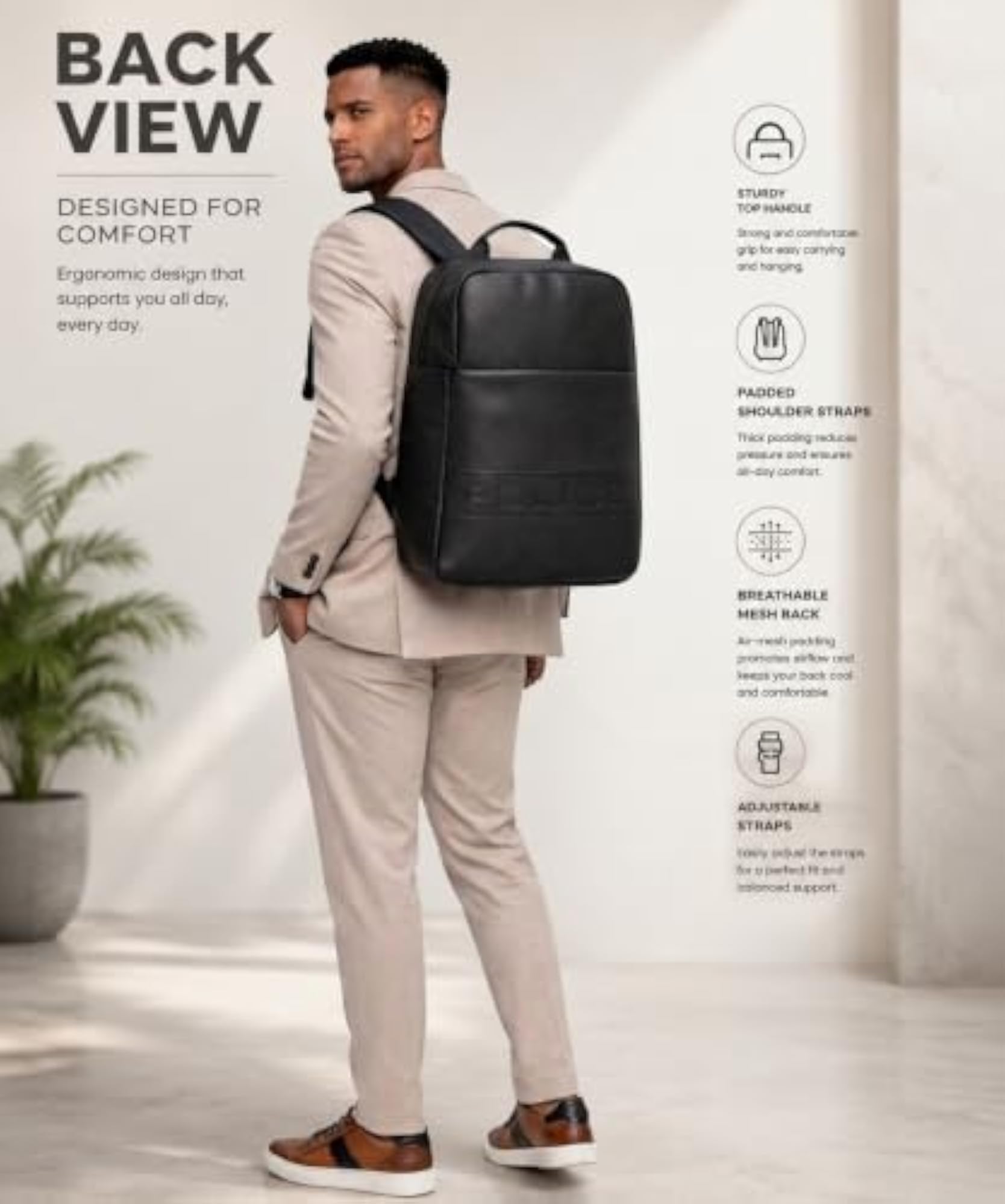 Premium Laptop Backpack for Men, Stylish Vegan Leather
