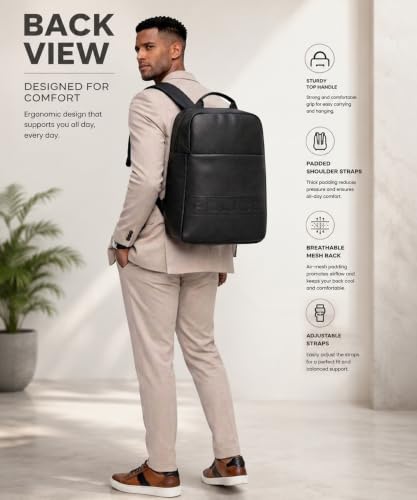 Image of Police Premium Laptop Backpack for Men | Stylish Vegan Leather Backpack with Padded Laptop Compartment | Front Utility Pocket & Padded Shoulder Straps | Travel, Office & College Backpack | Black