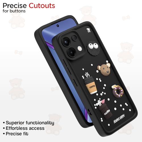Image of Pikkme Back Cover for Oppo K13 5G | 3D Bear Silicone Cute & Fun Coffee Cartoon | Full Body Protection Bumper Case (Black)