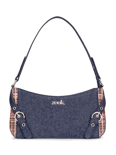 Image of ZOUK Lyra Small Shoulder Bag for Women - Denim & Printed Shoulder Bag with Water-Resistant Lining | Handcrafted Sling Bag with Multiple Pockets & Zip Closure for Daily & Weekend Use |