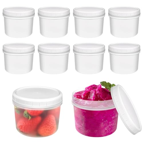 ISUSSER 10 Pack 12oz Reusable Small Plastic Containers with Screw Lids, Small Food Storage Freezer Containers, Deli Containers Stackable Food Storage Jars, Sauce Condiment Jars Lunch Box Accessories