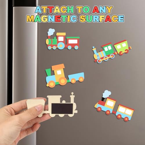 24 Set Train Party Favors, Train Birthday Party Supplies, Wood Trains Painting Crafts Kits, Magnets with Card for School DIY Activity Trains Theme Choo Choo Birthday Party Decor Thank You Gifts by Bafeil - Image 5