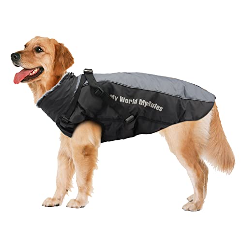 Piang Gouer Hundemäntel Wasserdicht, Hundebekleidung mit Plüschausschnitt, Winter Outdoor Warme Baumwolle Reflektierende Hundejacke ​Hundegeschirr für mittelgroße Hunde(Grau-2XL) Cover