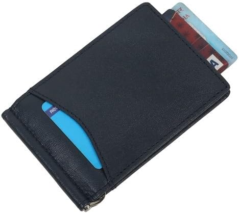 Slim RFID Real Mini Money Clip- Front Pocket RFID blocking Card Holder- Bifold Crazy Horse Leather, Thin Business Credit Card Holder SD 002 (Black) - Image 4