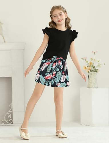 Image of Girls Shorts Sets 2 Pieces Summer Outfits Ruffle Sleeve T-Shirts and Shorts with Pockets Cute Clothes Sets